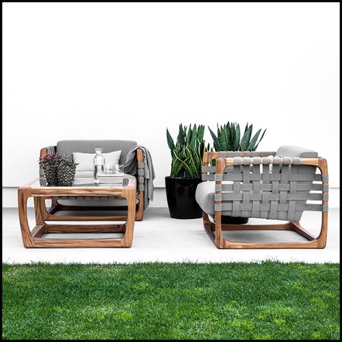 Armchair in Solid Teak with Outdoor Fabric 154-Webbing Outdoor