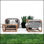Armchair in Solid Teak with Outdoor Fabric 154-Webbing Outdoor