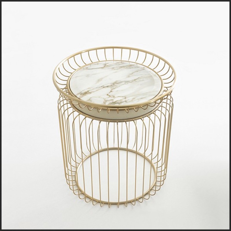 Side Table in gold finish with White Marble Top 150-Cigala