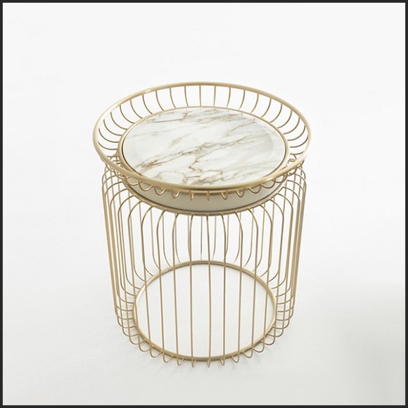 Table d'appoint finition gold et avec plateau en marbre blanc 150-Cigala