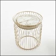 Table d'appoint finition gold et avec plateau en marbre blanc 150-Cigala