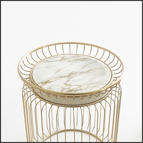 Table d'appoint finition gold et avec plateau en marbre blanc 150-Cigala