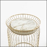 Table d'appoint finition gold et avec plateau en marbre blanc 150-Cigala