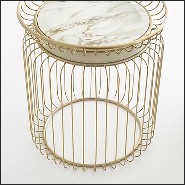 Table d'appoint finition gold et avec plateau en marbre blanc 150-Cigala