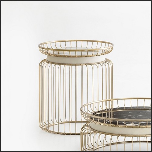 Side Table in gold finish with White Marble Top 150-Cigala