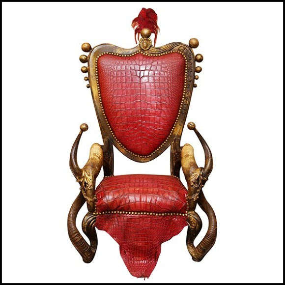 Armchairs in Solid Beech Wood PC-Red Croco and Horns