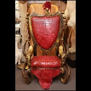 Armchairs in Solid Beech Wood PC-Red Croco and Horns