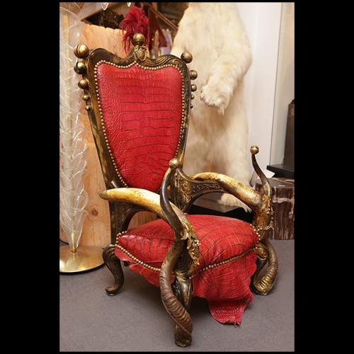 Armchairs in Solid Beech Wood PC-Red Croco and Horns