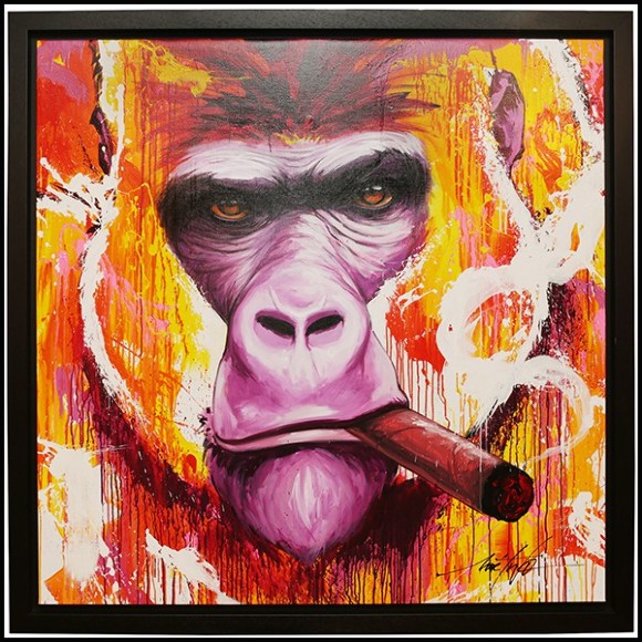 Painting with black oak wooden frame PC-Yaounde Smoke a Cigar