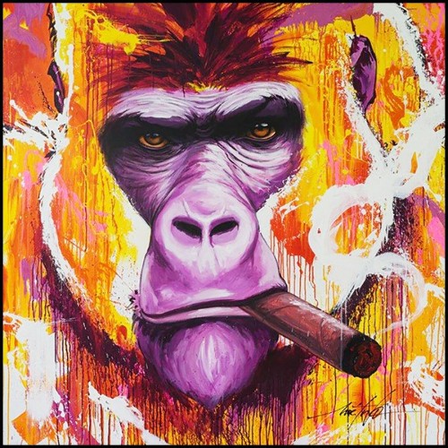 Peinture avec cadre en chêne finition noir PC-Yaounde Smoke a Cigar