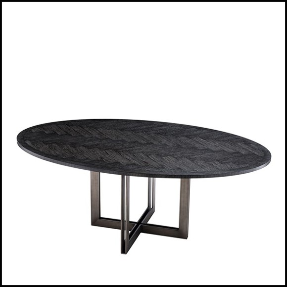 Dining table with charcoal oak veneer top 24-Brass Oval Black