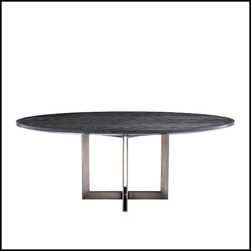 Dining table with charcoal oak veneer top 24-Brass Oval Black