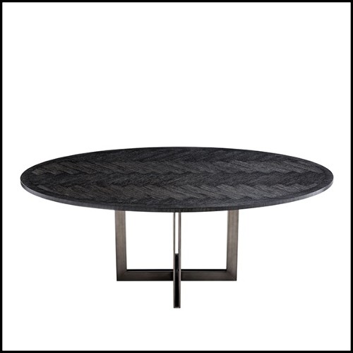 Dining table with charcoal oak veneer top 24-Brass Oval Black