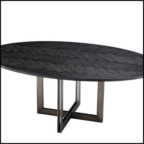 Dining table with charcoal oak veneer top 24-Brass Oval Black