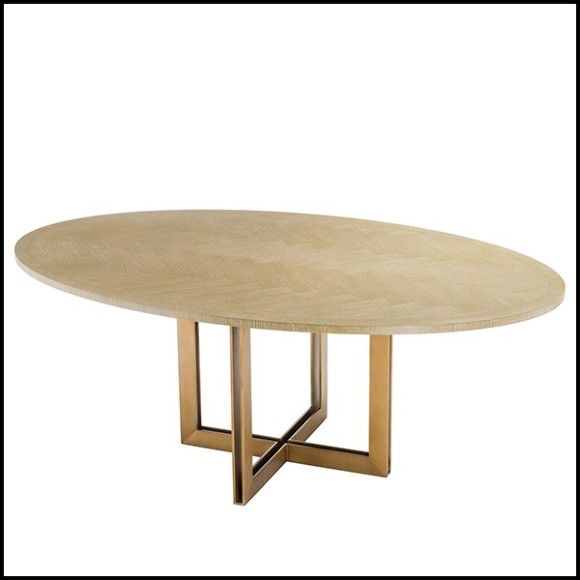 Table de repas avec plateau en placage de chêne 24-Brass Oval