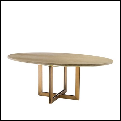 Dining table with charcoal oak veneer top 24-Brass Oval