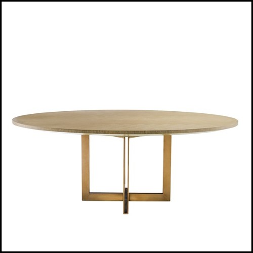 Table de repas avec plateau en placage de chêne 24-Brass Oval