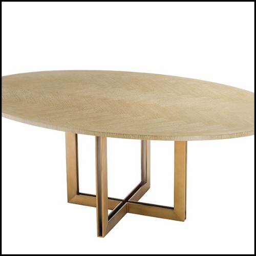Table de repas avec plateau en placage de chêne 24-Brass Oval
