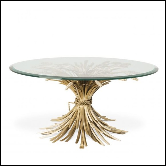Table basse finition antique Gold avec plateau en verre clair biseauté 24-Epis