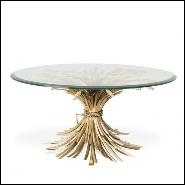 Table basse finition antique Gold avec plateau en verre clair biseauté 24-Epis