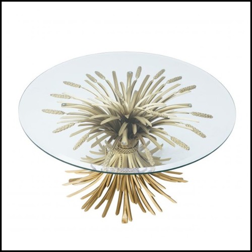 Table basse finition antique Gold avec plateau en verre clair biseauté 24-Epis