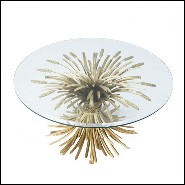 Table basse finition antique Gold avec plateau en verre clair biseauté 24-Epis