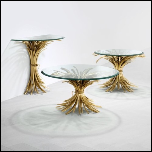 Table basse finition antique Gold avec plateau en verre clair biseauté 24-Epis