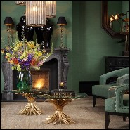 Table basse finition antique Gold avec plateau en verre clair biseauté 24-Epis