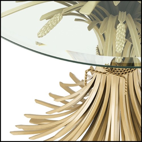 Table d'appoint finition Gold antique avec plateau en verre clair biseauté 24-Bonheur 90cm