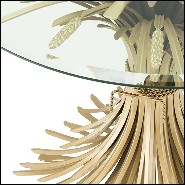 Table d'appoint finition Gold antique avec plateau en verre clair biseauté 24-Bonheur 90cm