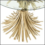 Table d'appoint finition Gold antique avec plateau en verre clair biseauté 24-Bonheur 90cm