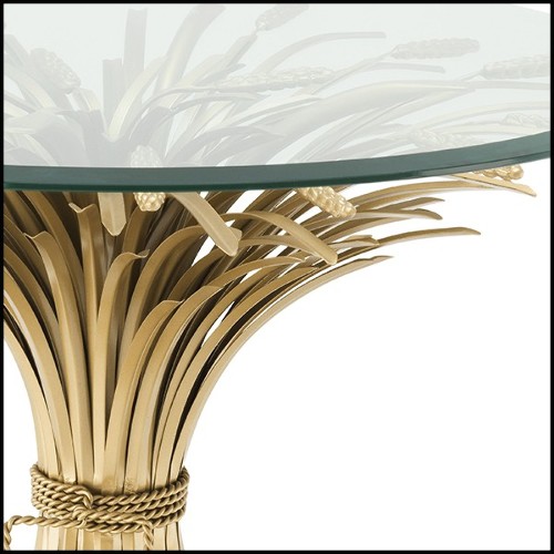 Side Table in antique Gold finish with beleved clear glass top 24-Bonheur 90cm