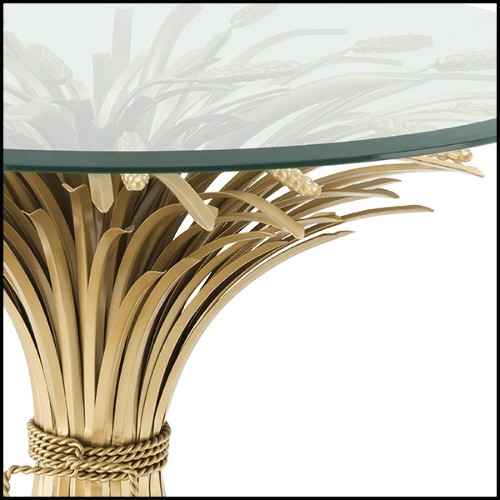 Table d'appoint finition Gold antique avec plateau en verre clair biseauté 24-Bonheur 90cm