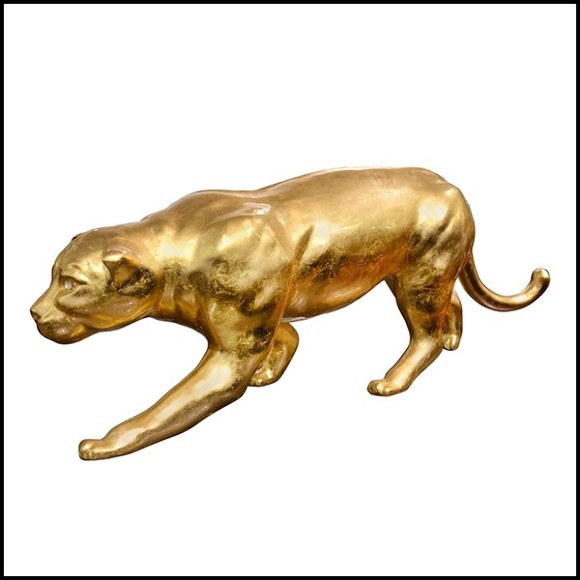 Sculpture finition Gold, yeux finition doré en cristal Swarovski PC-Panther in Gold Finish