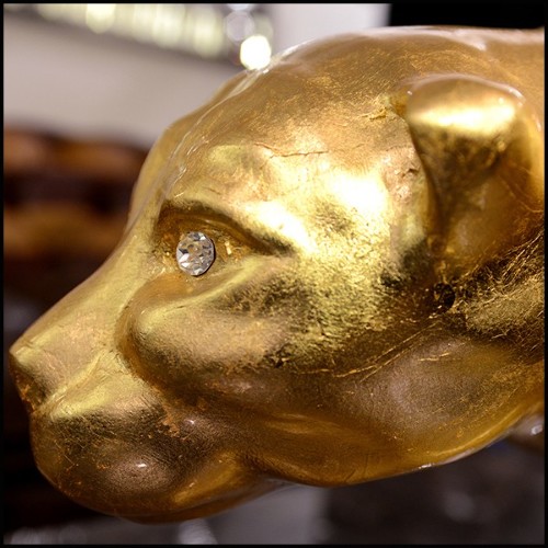 Sculpture finition Gold, yeux finition doré en cristal Swarovski PC-Panther in Gold Finish