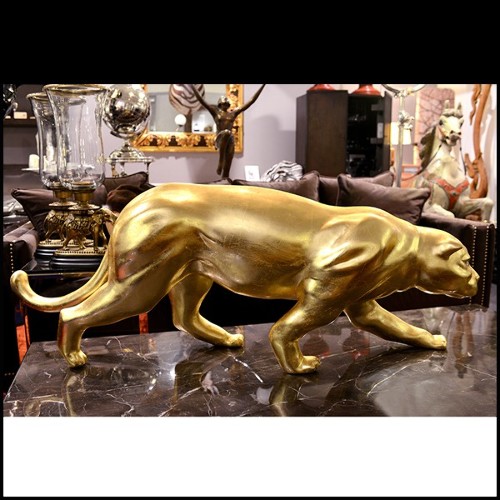 Sculpture finition Gold, yeux finition doré en cristal Swarovski PC-Panther in Gold Finish