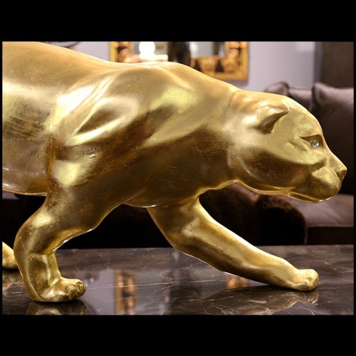 Sculpture finition Gold, yeux finition doré en cristal Swarovski PC-Panther in Gold Finish
