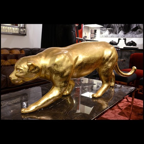 Sculpture finition Gold, yeux finition doré en cristal Swarovski PC-Panther in Gold Finish