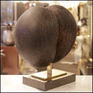 Sculpture sur base en laiton poli PC-Real Coconut from Praslin