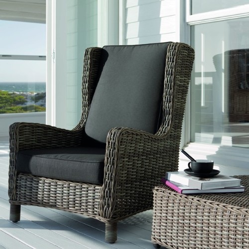 Armchair with high back in wicker old grey finish 48-San Diego