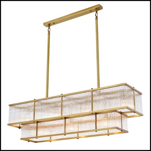 Chandelier in brass in antique finish and clear glass 24-Le Marais