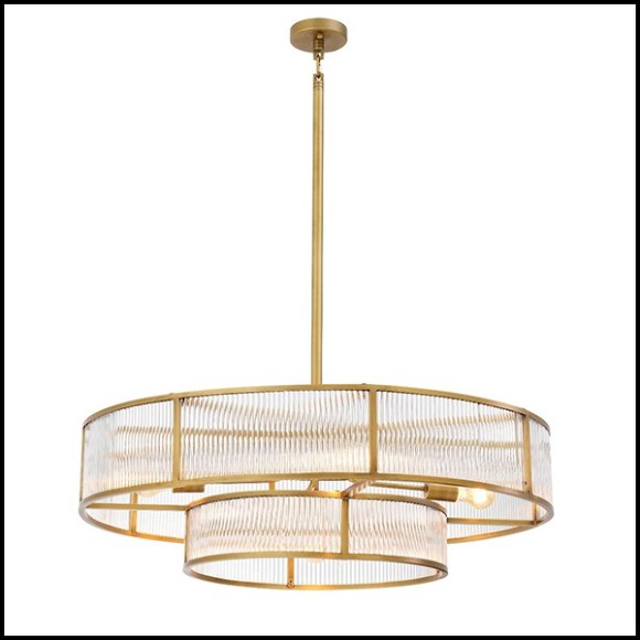 Chandelier in brass in antique finish and clear glass 24-Montparnasse