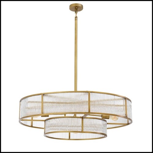 Chandelier in brass in antique finish and clear glass 24-Montparnasse