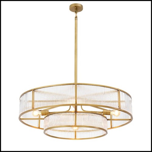 Chandelier in brass in antique finish and clear glass 24-Montparnasse