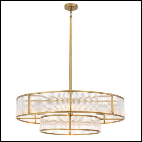Chandelier in brass in antique finish and clear glass 24-Montparnasse