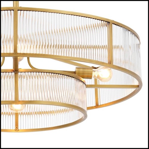 Chandelier in brass in antique finish and clear glass 24-Montparnasse