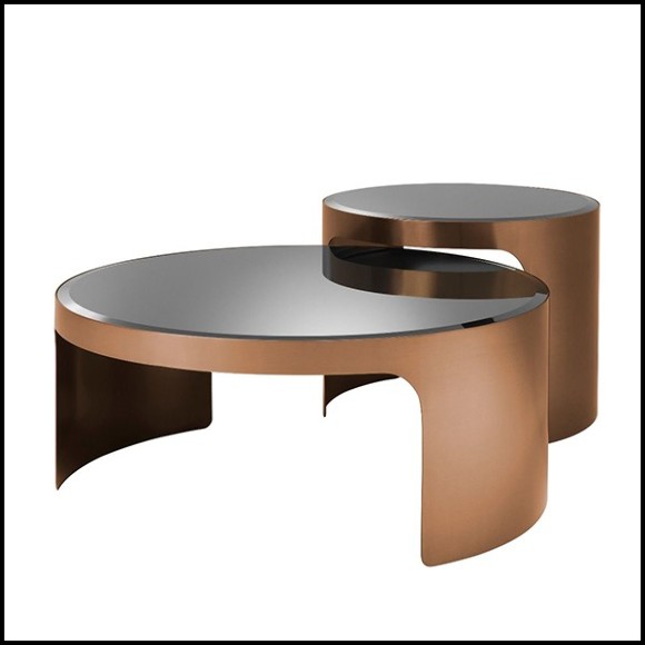 Coffee Tables with structure in stainless steel in copper finish and top in bevelled glass 24-Piemonte Copper Set of 2