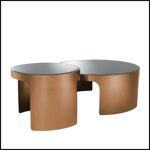 Tables basses avec structure en acier inoxydable finition copper et plateau en verre biseauté 24-Piemonte Copper Set of 2