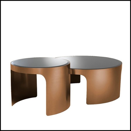 Coffee Tables with structure in stainless steel in copper finish and top in bevelled glass 24-Piemonte Copper Set of 2