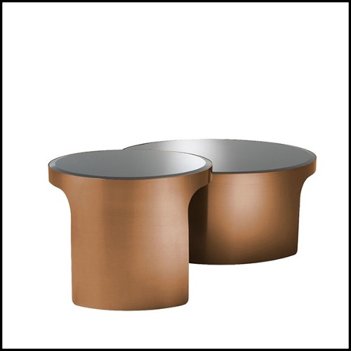 Tables basses avec structure en acier inoxydable finition copper et plateau en verre biseauté 24-Piemonte Copper Set of 2